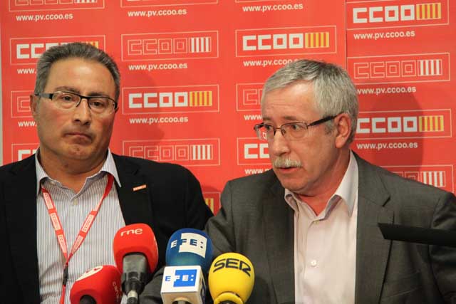 El secretario general de CCOO PV, Paco Molina y Fernndez Toxo, durante la rueda de prensa. 