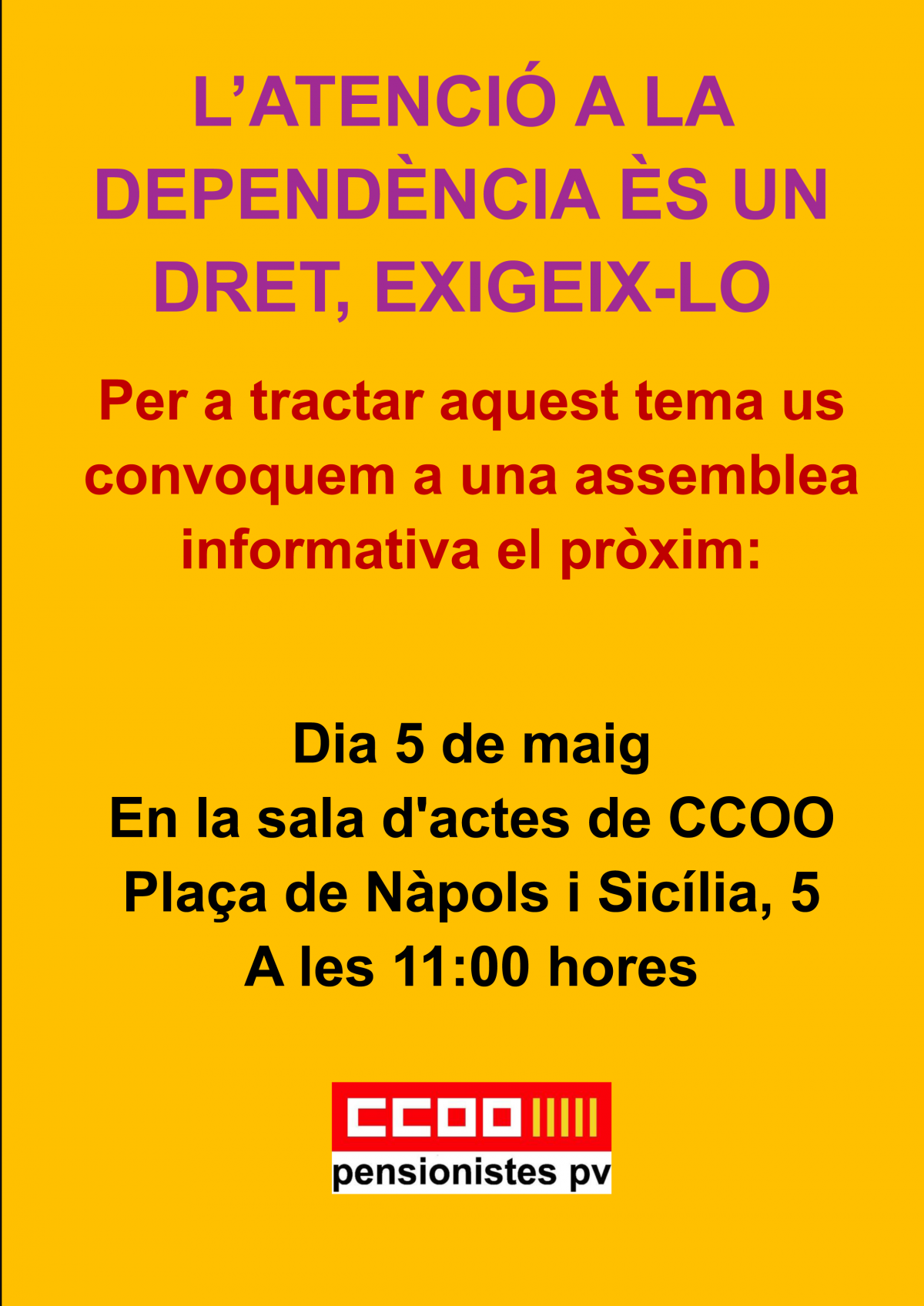 Assemblea informativa sobre atenció a la dependència.