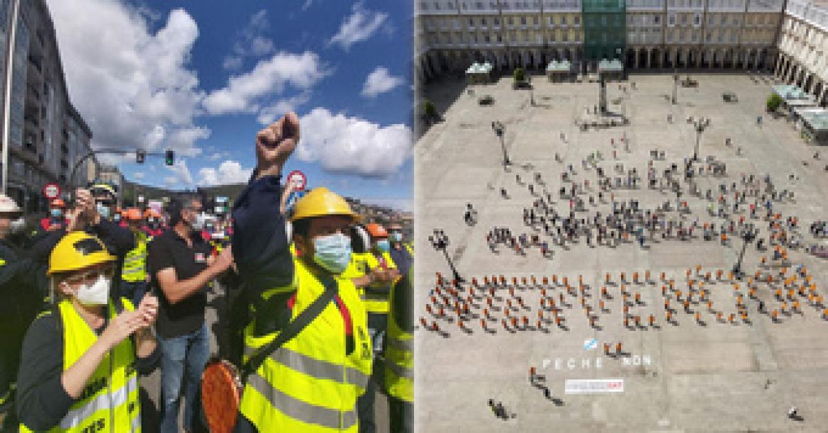  esquerda, manifestacin en Viveiro;  dereita, concentracin na Corua