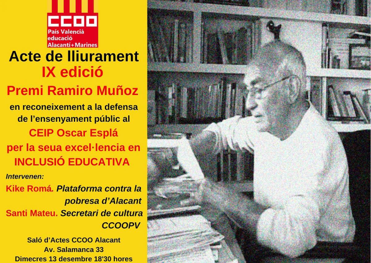 Invitación acto de entrega Premio Ramiro Muñoz