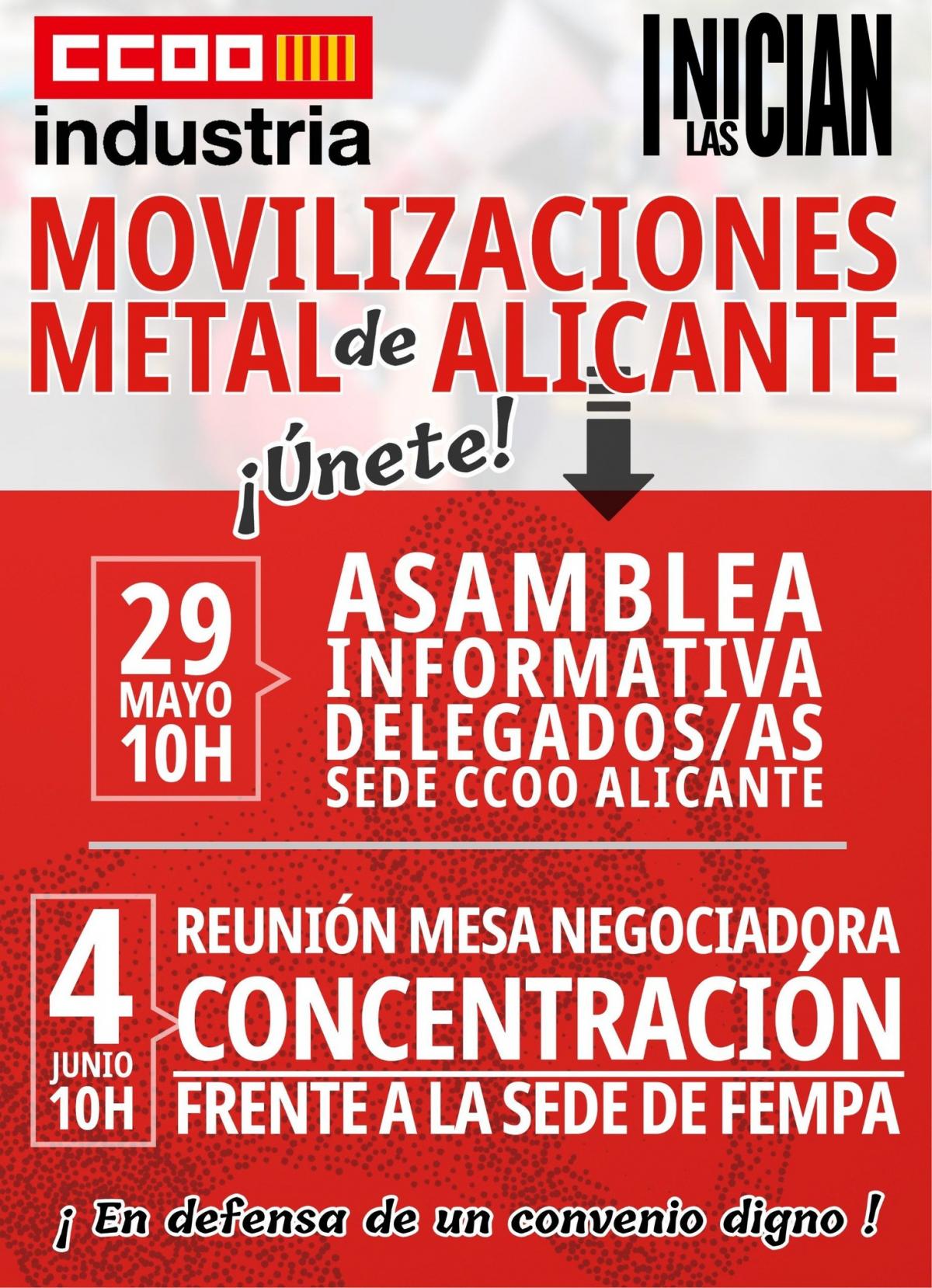 Movilizaciones por un convenio digno para el convenio del metal en Alicante