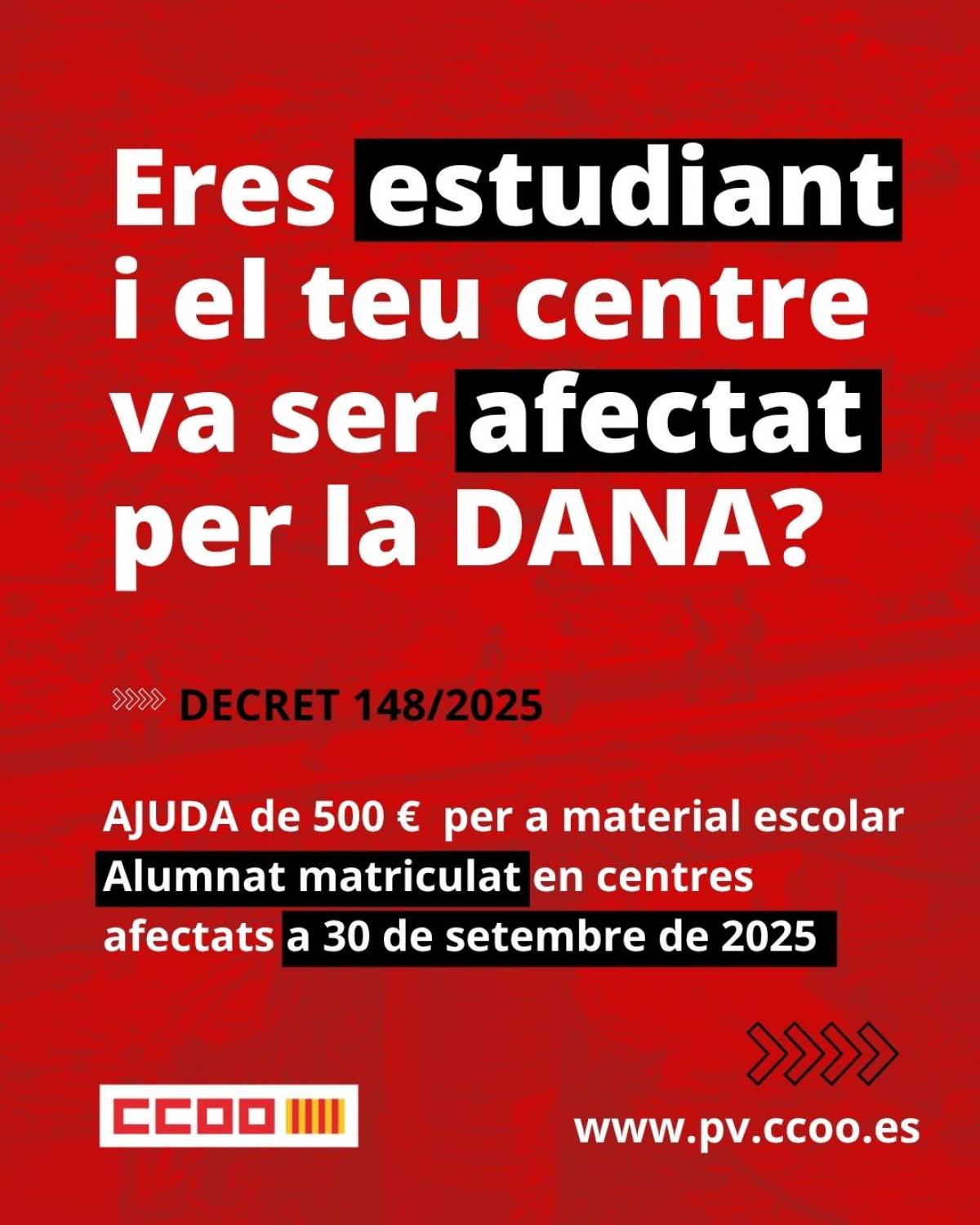 Diapositives ajudes material escolar a l'alumnat afectat per la DANA