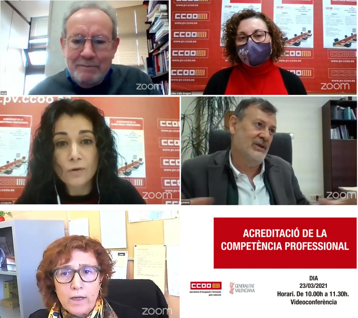 Juan Cruz, Xelo Valls, Ana García, Manolo Gomicia i Pilar Micó, que han participat en la jornada 'Acreditació de la competència professional'.