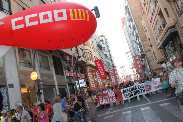 Cabecera de manifestacin, ayer en Valencia. 