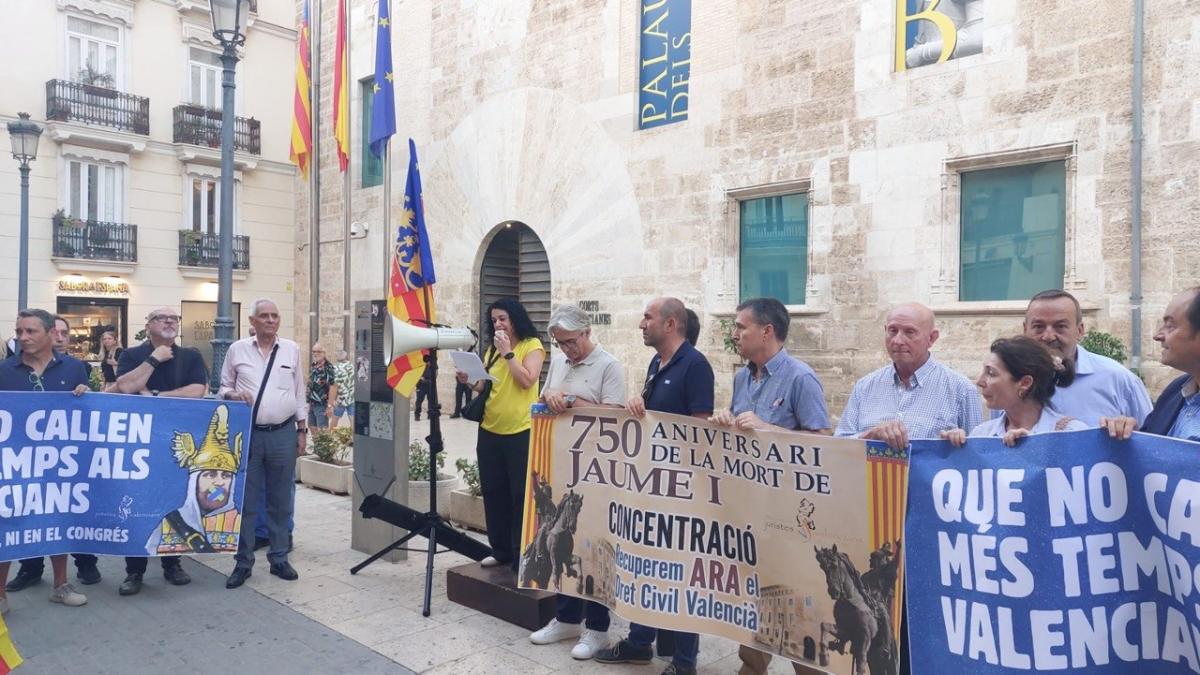 La secretària general de CCOO PV, Ana García Alcolea, durant la concentració per a reclamar la recuperació del dret civil valencià.