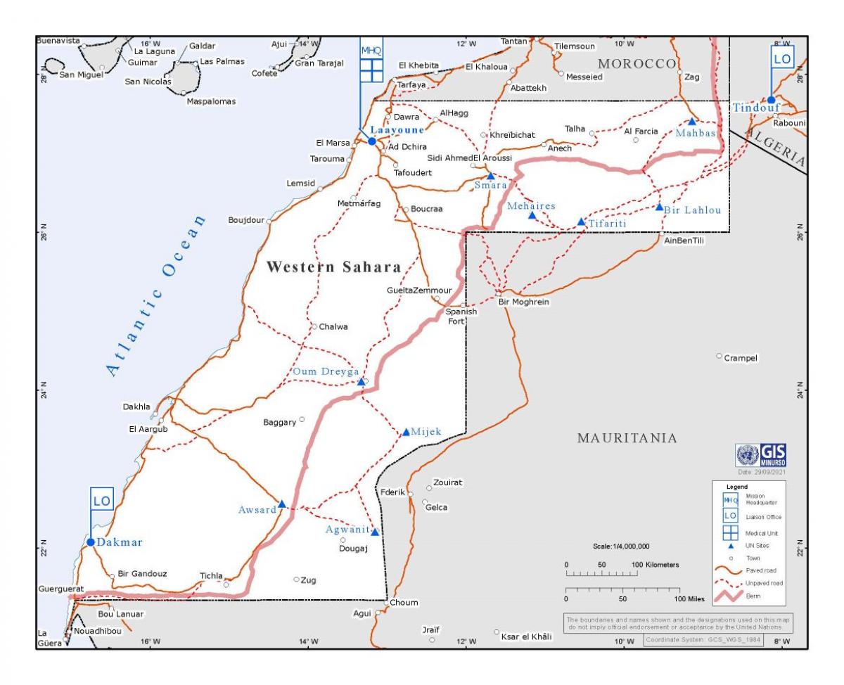 Mapa del Sahara occidental (fuente: MINURSO - https://minurso.unmissions.org/map)