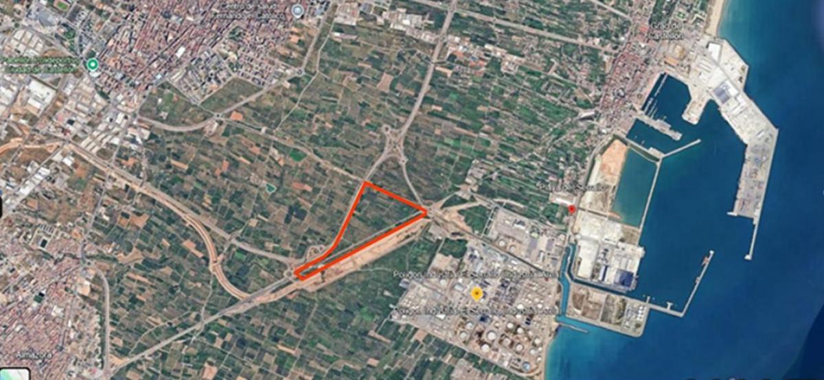 Ubicación de la futura planta de amoniaco verde en la partida del serrallo Castellón. Fuente: google eart