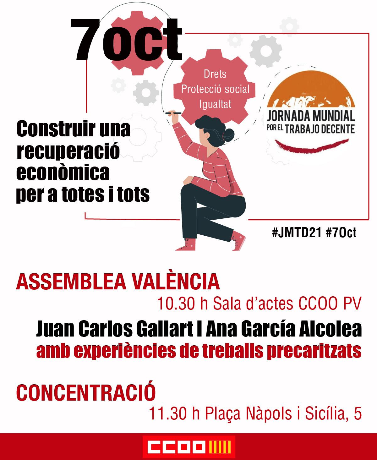 Jornada Mundial pel Treball Decent 2021. Acte a València.