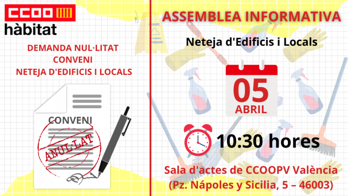 Es demana la nullitat del Conveni de Neteja d'Edificis i Locals a Valncia