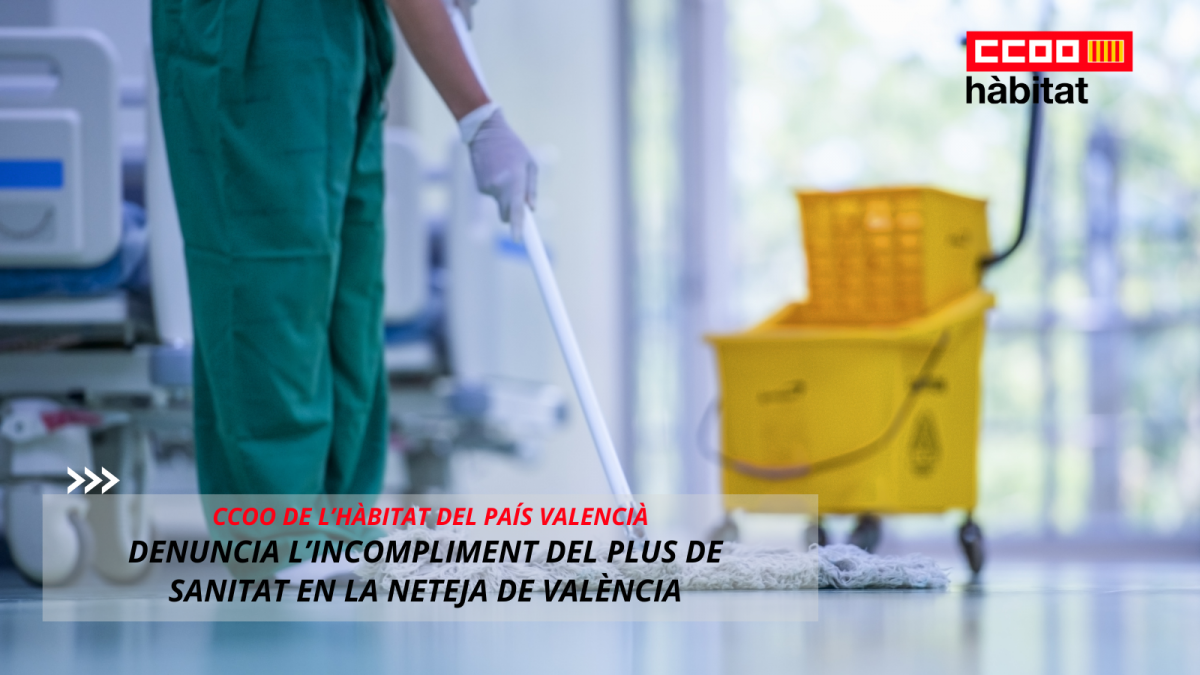 CCOO de l’Hàbitat del País Valencià denuncia davant el TAL l’incompliment del plus de sanitat en la neteja.
