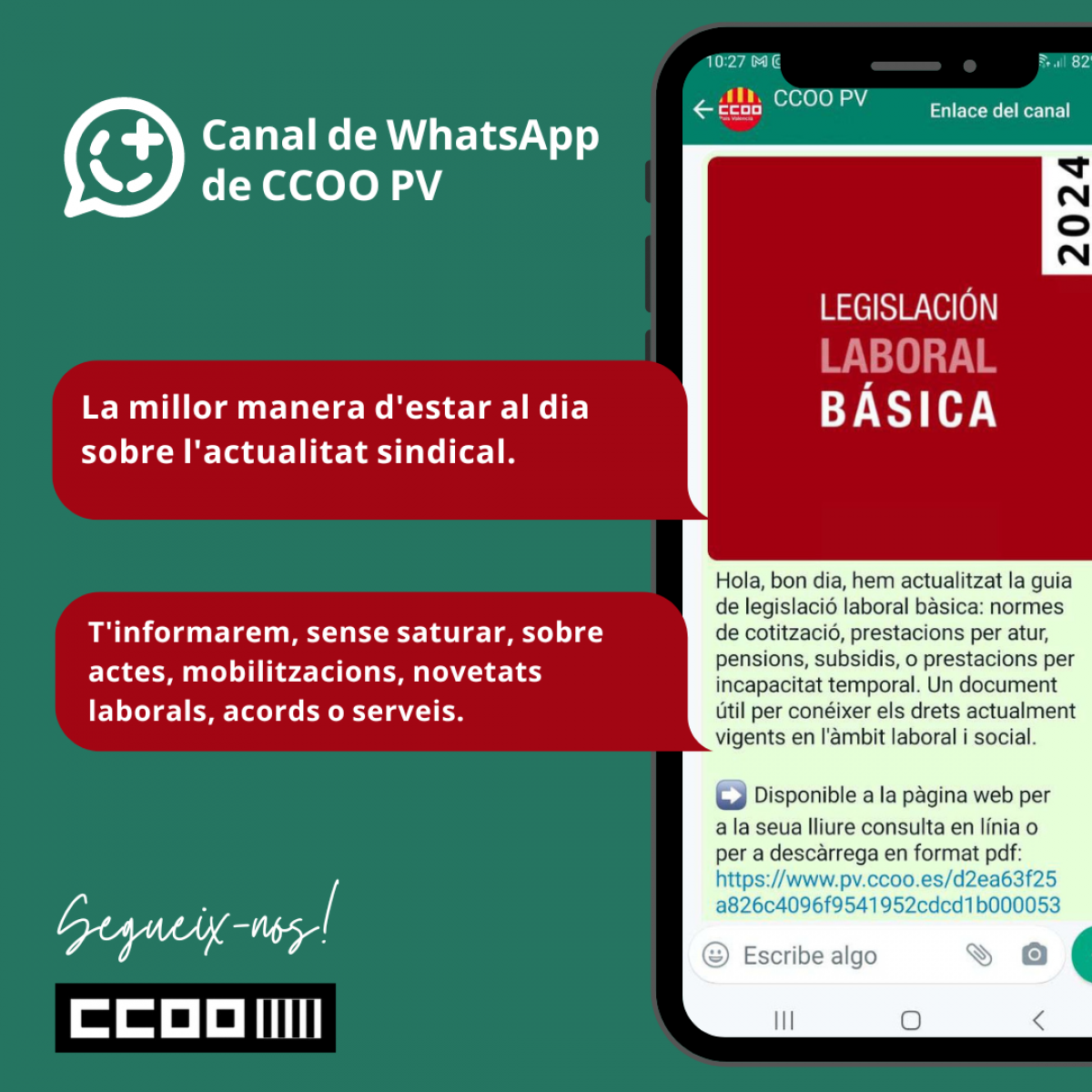 CCOO PV obri un canal de WhatsApp