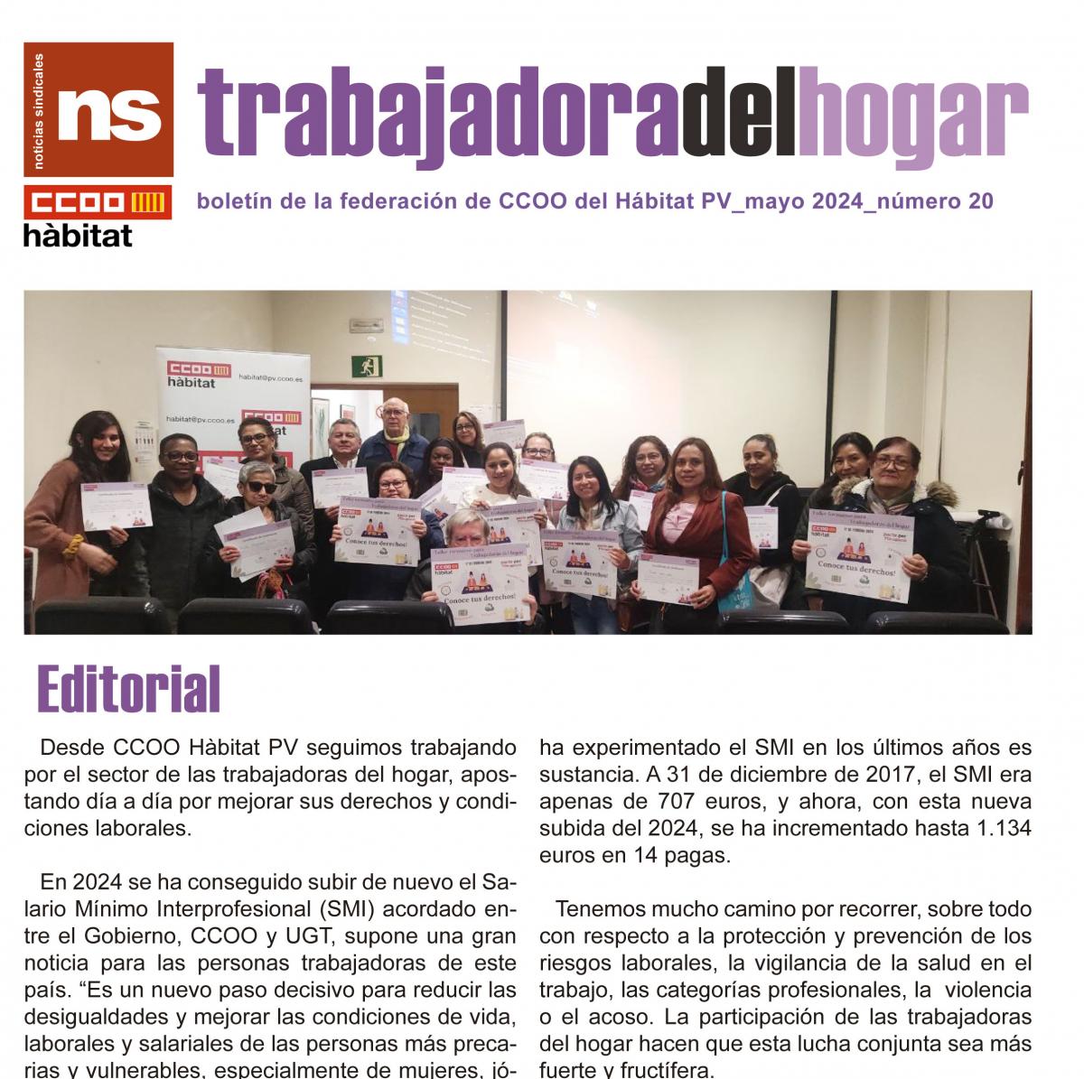 Portada Trabajadora del Hogar, nmero 20.