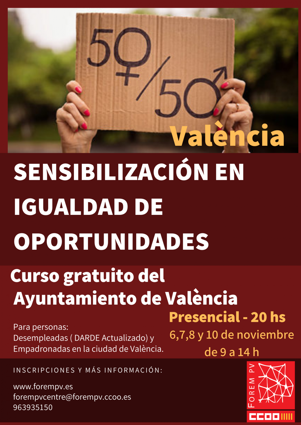 Cartel curso sensibilizacin en igualdad de oportunidades