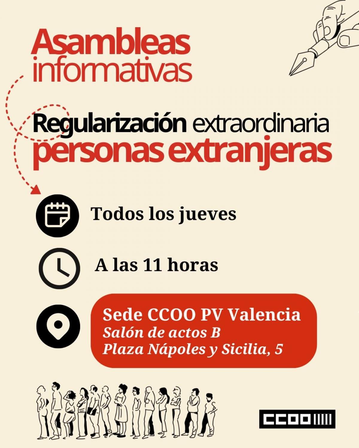 Asambleas informativas, todos los jueves, a las 11 horas, en la sede de pl. Nápoles y Sicilia, Valencia