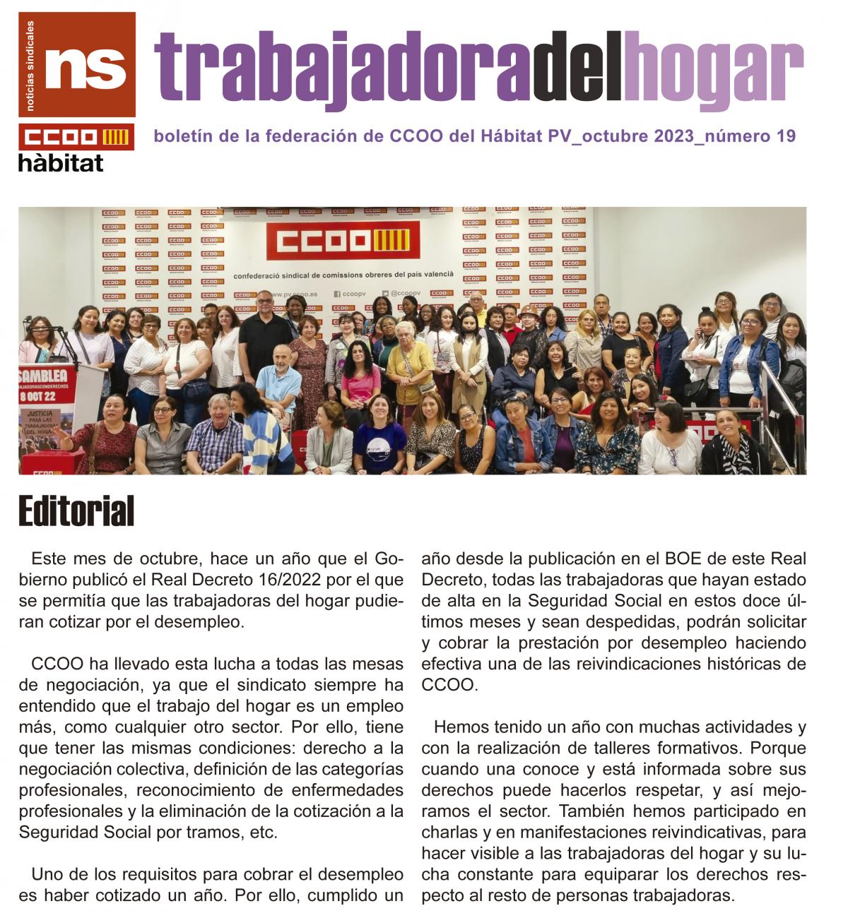 Butllet 'Trabajadora del hogar', nmero 19.