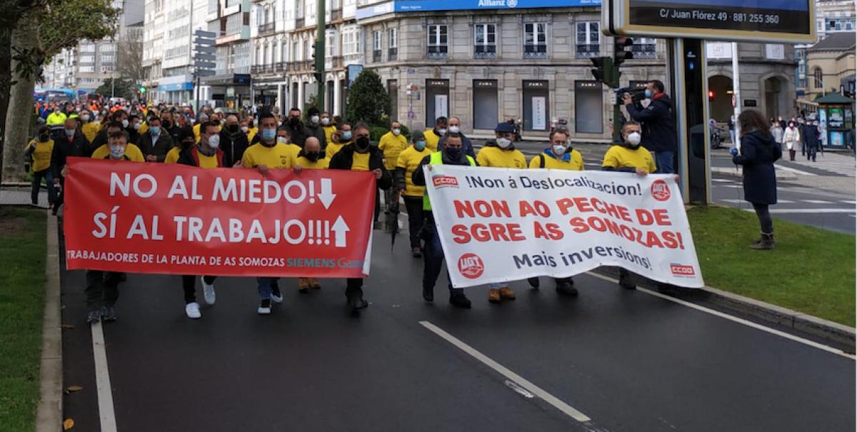 Manifestacin contra el cierre de la planta gallega de Siemens Gamesa