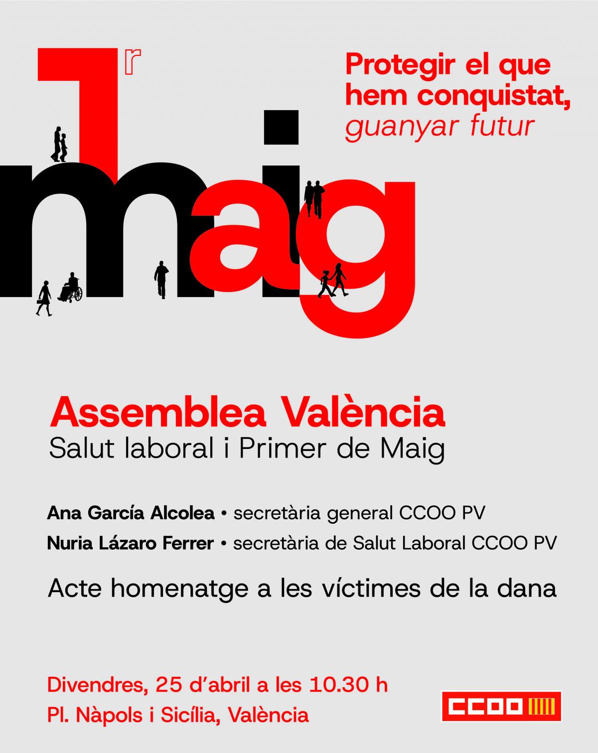 Cartell de l'assemblea de Valncia amb motiu del 28 d'abril i del Primer de Maig